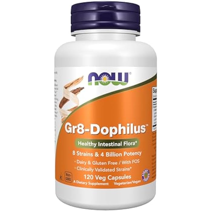 NOW Supplements, Gr8-Dophilus™with 8 Strains & 4 Billion Potency, Shelf Stable, 120 Veg Capsules - Image 1