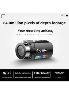 Generic D9 2k HD Digital Camera All Black Matte Colorful Night Vision Video Dv Beauty WiFi-Body Color:D9 Black + Lens Hood  - Image 1