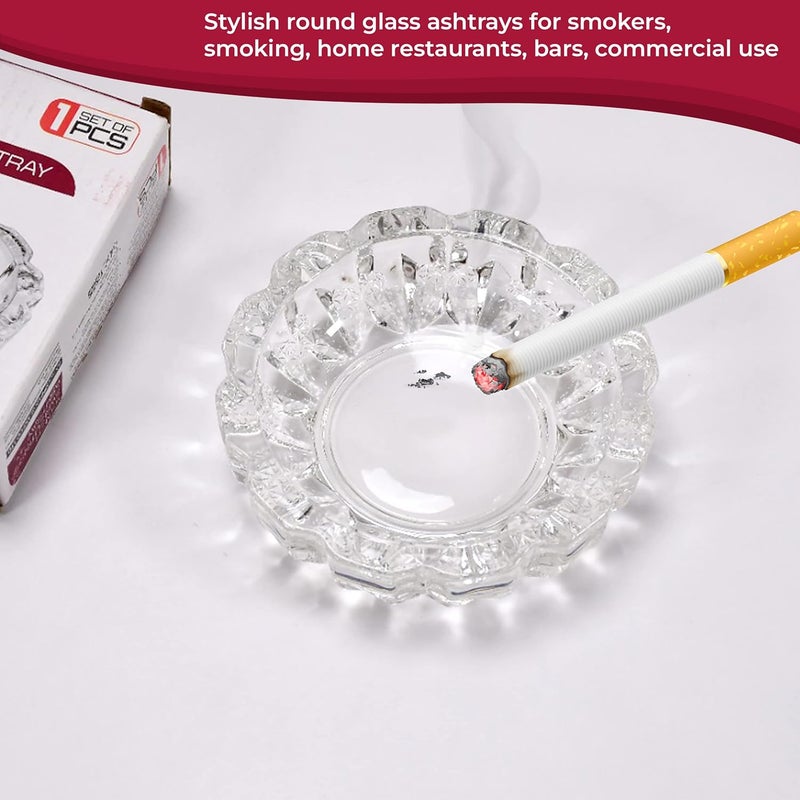 MEETO Midium Size Glass Ashtrays for Cigarettes, Cigar, Portable Decorative Modern Ashtray for Home Office Indoor Outdoor Patio Use, Fancy Cute Cool Ash Tray, Round Shape, Pack Of 1 - Image 1