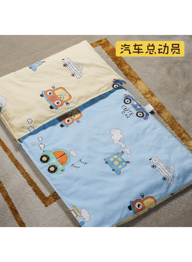 # غطاء مرتبة رياض الأطفال من القطن الخالص، غطاء مرتبة من القطن الكرتوني، غطاء لحاف ناعم من القطن، غطاء بسحاب - اللون: سيارات [غطاء لحاف من الفئة أ مكون من 60 قطعة] - المواصفات: 150 × 70 سم - Image 1