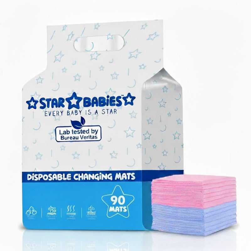 STAR BABiES حصائر تغيير الحفاضات القابلة للتصرف من ستار بيبيز عبوة من 90 assorted 33x45-أزرق، 45x60-وردي - Image 1
