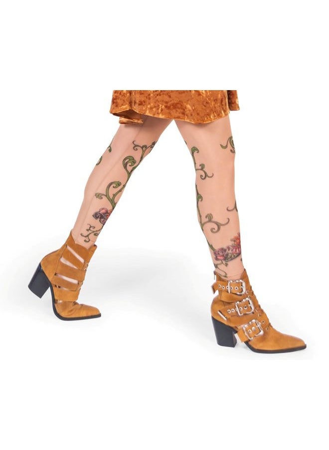 WILD ROSE - Ladies Tattoo Mesh Leggings, Tan (2XL) - Image 1