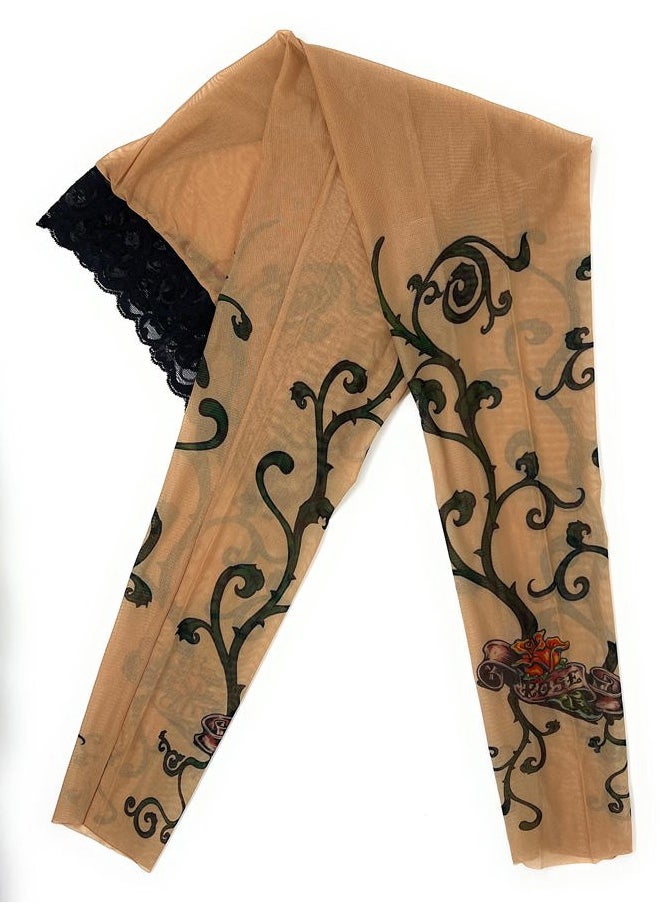 WILD ROSE - Ladies Tattoo Mesh Leggings, Tan (2XL) - Image 1