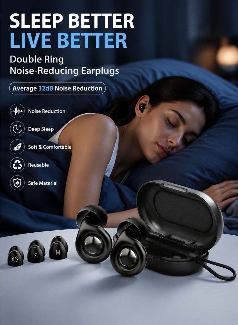 Monda Reusable Silicone Ear Plugs for Sleeping Noise Cancelling – 32dB Noise Reduction Earplugs for Snoring, Travel, Airplane, Concert, Study & Swimming – Soft Comfortable Hearing Protection with Travel Case - Image 1