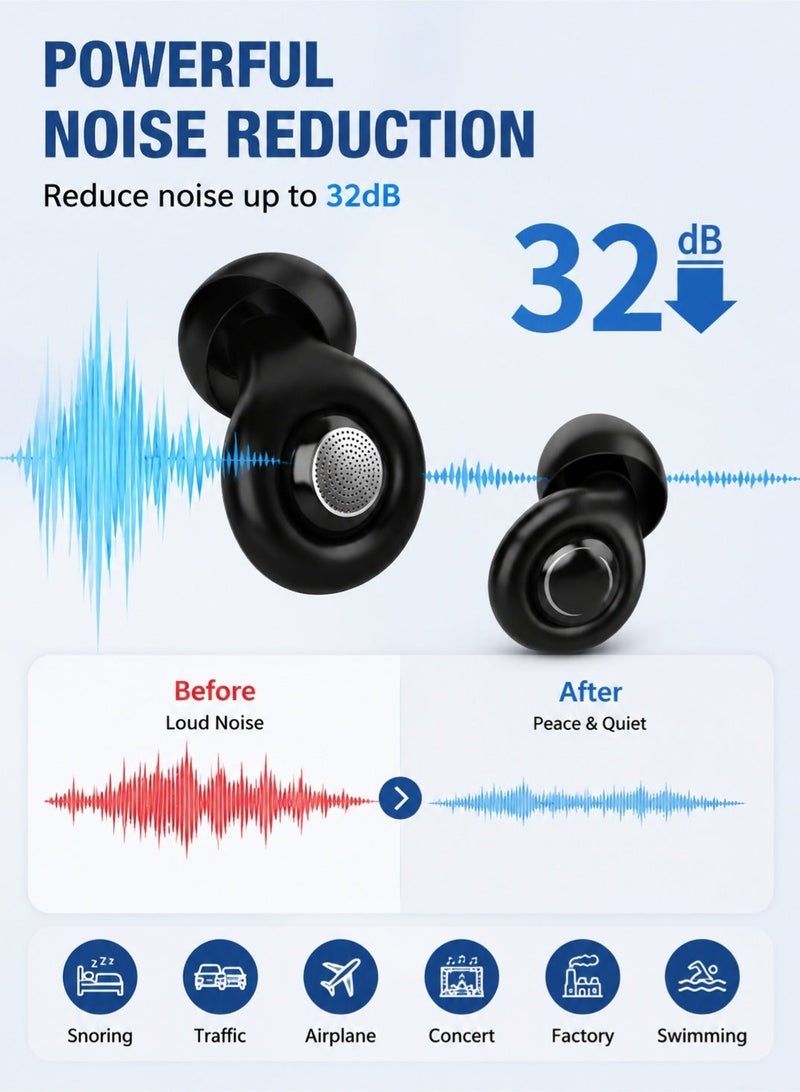 Monda Reusable Silicone Ear Plugs for Sleeping Noise Cancelling – 32dB Noise Reduction Earplugs for Snoring, Travel, Airplane, Concert, Study & Swimming – Soft Comfortable Hearing Protection with Travel Case - Image 2