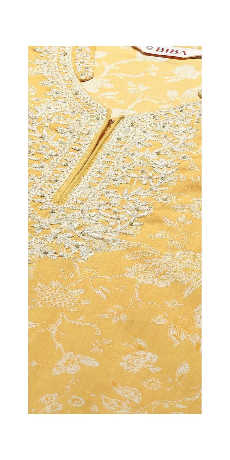 Biba Yellow Cotton Straight Kurta