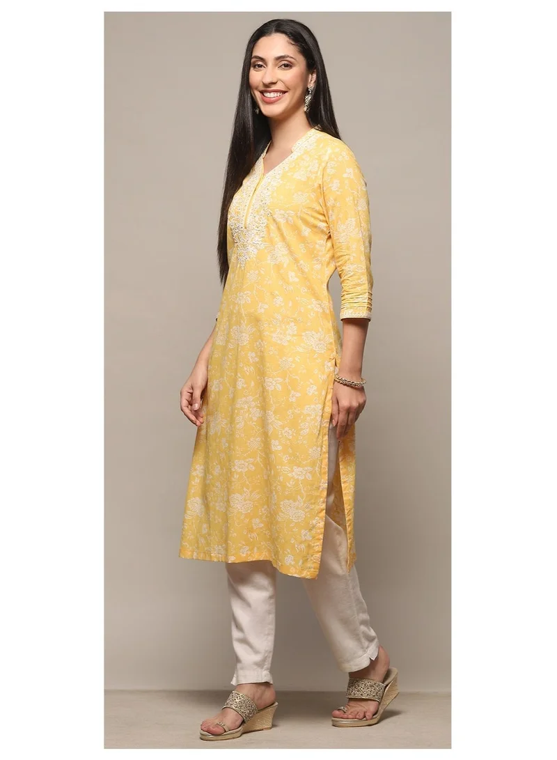 Biba  Yellow Cotton Straight Kurta for Women | Best Price UAE