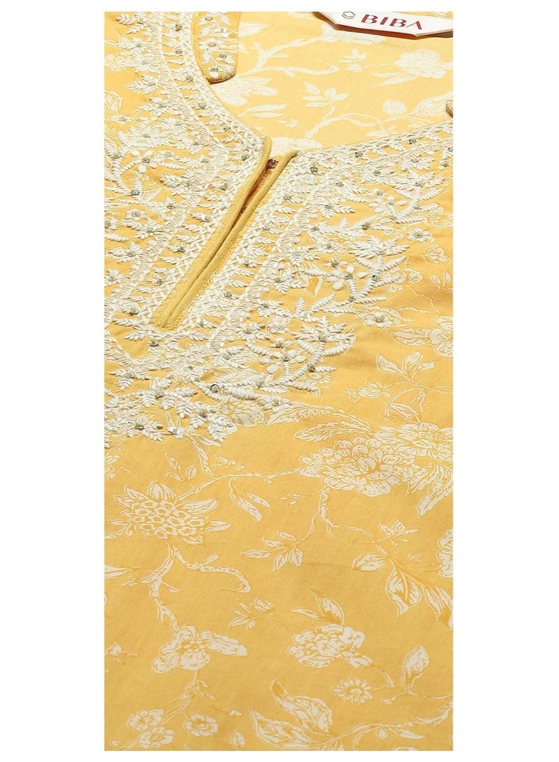 Biba Yellow Cotton Straight Kurta