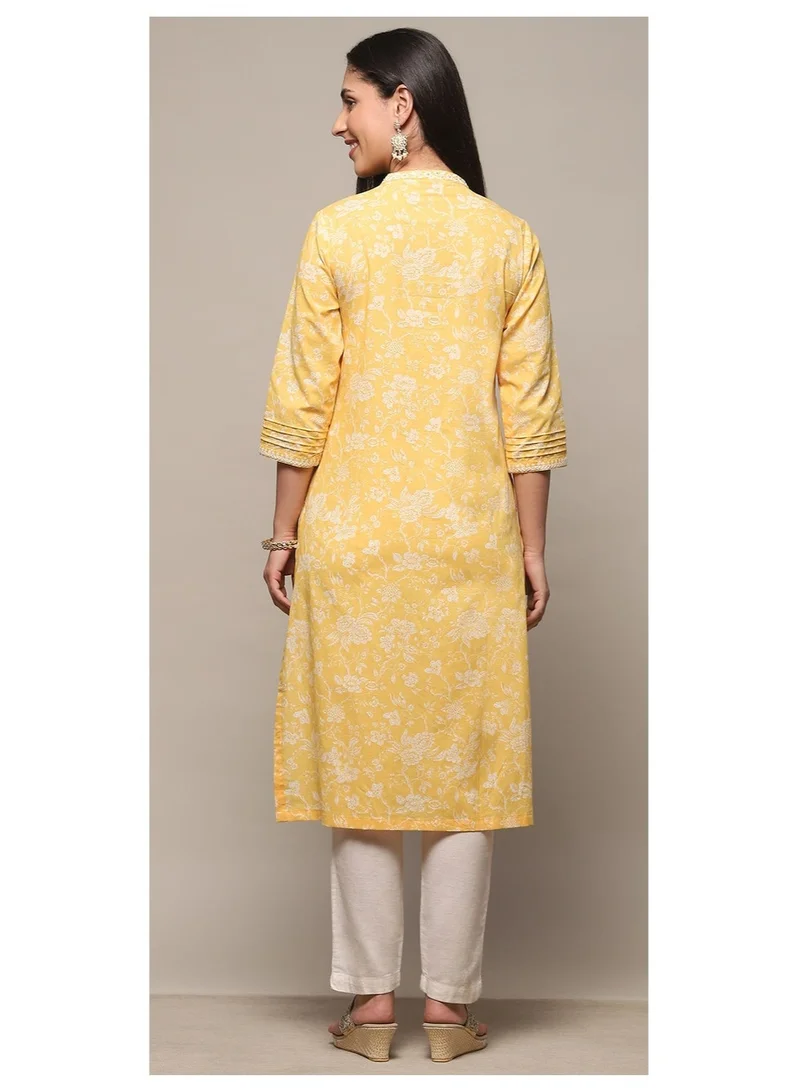Biba  Yellow Cotton Straight Kurta for Women | Best Price UAE