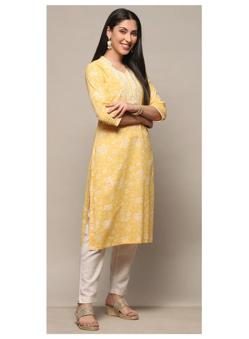 Biba  Yellow Cotton Straight Kurta for Women | Best Price UAE