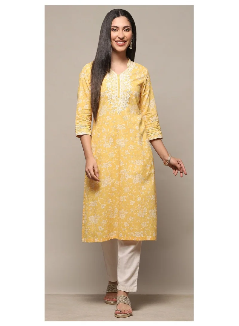 Biba  Yellow Cotton Straight Kurta for Women | Best Price UAE