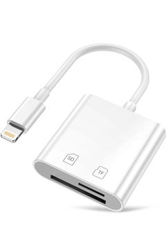 SD Card Reader for iPhone and iPad, Dual Slot Memory Card Reader Support SD and TF Card Trail Camera SD Card Viewer, Portable Micro SD Card Reader, No App Required, Plug and Play