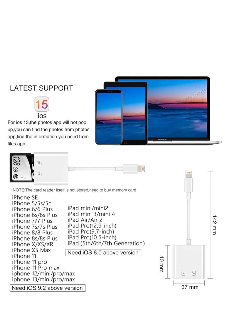 Yesido - SD Card Reader for iPhone and iPad, Dual Slot Memory Card Reader Support SD and TF Card Trail Camera SD Card Viewer, Portable Micro SD Card Reader, No App Required, Plug and Play - Image 1