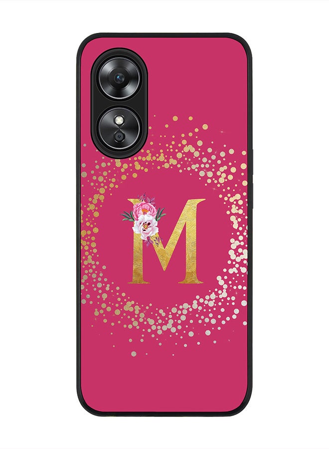 Stylizedd Rugged Black edge case for Oppo A97, Slim fit Rubber Edges Thin Cover -  Custom Monogram Initial Letter Floral Pattern Alphabet - M  (Dark Pink Rose ) - Image 1