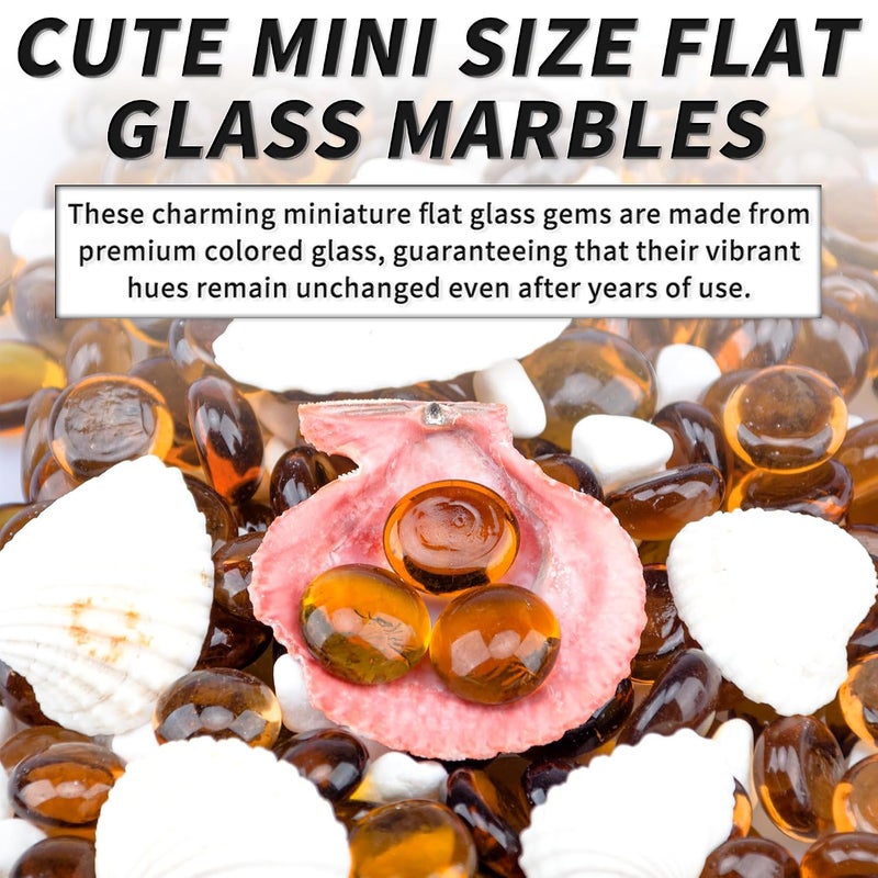 Foncomy 1 LB Amber Flat Glass Beads, 160-180PCS Small Glass Marbles, Mini Flat Round Pebbles for Vase Filler and Floral, Fish Tank Rocks Decorative Gemstones for Home and Aquarium Décor - Image 5