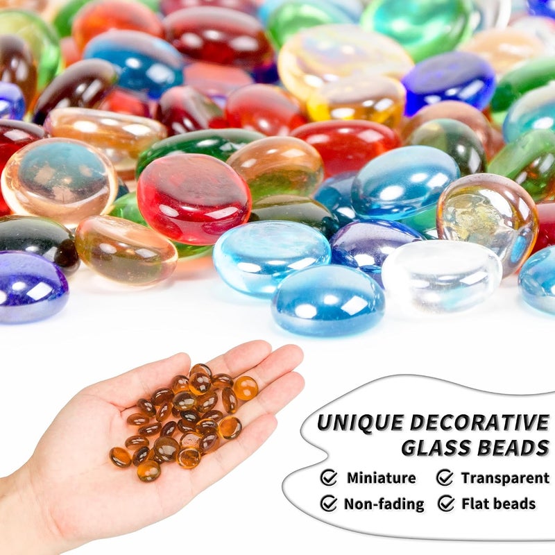 Foncomy 1 LB Amber Flat Glass Beads, 160-180PCS Small Glass Marbles, Mini Flat Round Pebbles for Vase Filler and Floral, Fish Tank Rocks Decorative Gemstones for Home and Aquarium Décor - Image 3