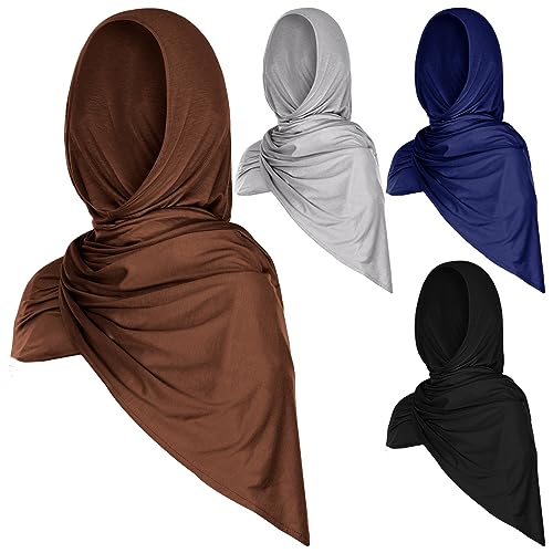 Vabean 4 Pcs Instant Hijab for Women Jersey Hijabs Pinless Ramadan Islamic Muslim Head Wraps Premium Head Scarf Shawl turban(Coffee, Navy Blue, Black, Gray) - Image 1