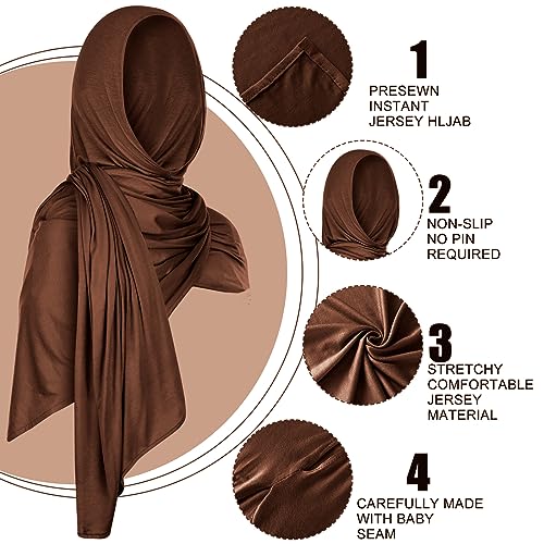 Vabean 4 Pcs Instant Hijab for Women Jersey Hijabs Pinless Ramadan Islamic Muslim Head Wraps Premium Head Scarf Shawl turban(Coffee, Navy Blue, Black, Gray) - Image 2