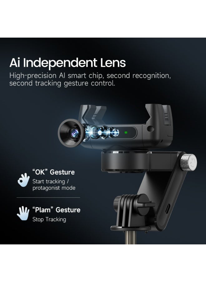 سيات جيمبال مثبت موبايل بالذكاء الاصطناعي مع دوران ٣٦٠ درجة، تتبع تلقائي للوجه ومضاد للاهتزاز، عصا سيلفي صغيرة مع حامل ترايبود ارتفاعه ٦٥ سم مع ضوء مساعد - Image 2