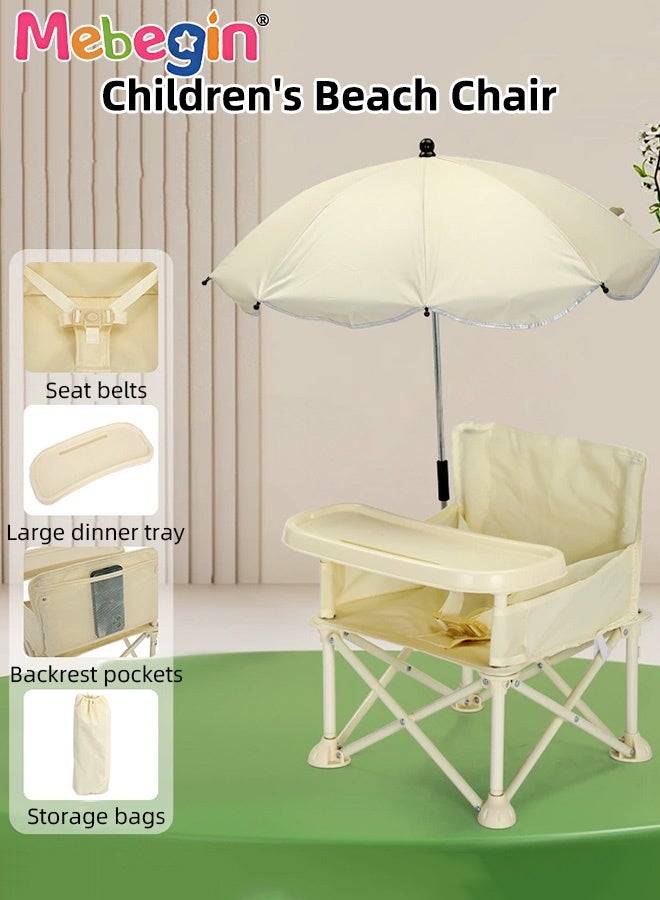 MEBEGIN Portable Chair with Umbrella and Storage Bag, Travel Booster Seat with Belt and Removable Tray for Baby, Must-have Item for Parents on the Go, Suitable for Dining, Camping, Beach or Any Indoor or Outdoor Setting  - Image 3