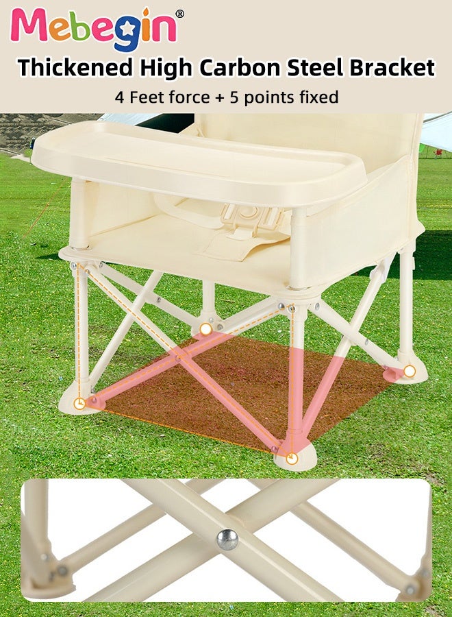 MEBEGIN Portable Chair with Umbrella and Storage Bag, Travel Booster Seat with Belt and Removable Tray for Baby, Must-have Item for Parents on the Go, Suitable for Dining, Camping, Beach or Any Indoor or Outdoor Setting  - Image 4
