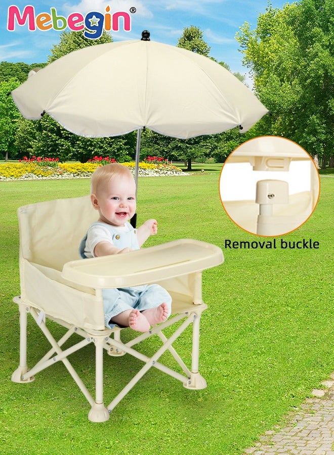 MEBEGIN Portable Chair with Umbrella and Storage Bag, Travel Booster Seat with Belt and Removable Tray for Baby, Must-have Item for Parents on the Go, Suitable for Dining, Camping, Beach or Any Indoor or Outdoor Setting  - Image 5