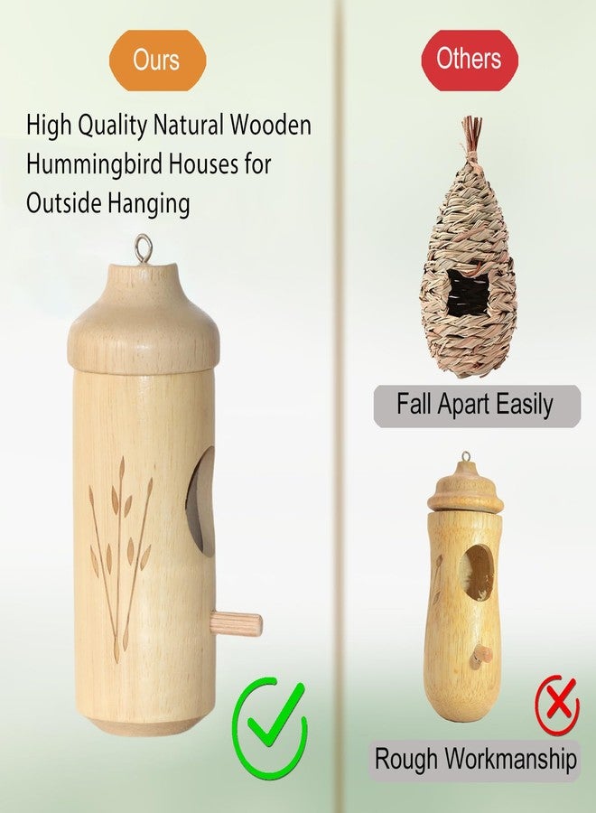 OROGHT Hummingbird House - Natural Wooden Hummingbird Houses for Outside Hanging, Gardening Gifts Home Decoration 3 Packs - Image 2