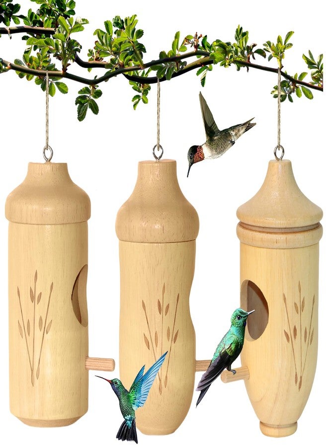 OROGHT Hummingbird House - Natural Wooden Hummingbird Houses for Outside Hanging, Gardening Gifts Home Decoration 3 Packs - Image 1