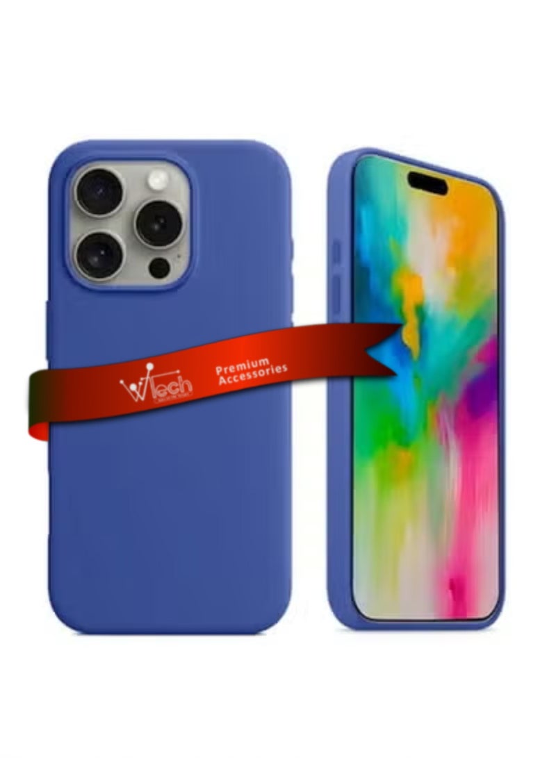 Wtech Apple iPhone 16 Pro 2024 Premium Soft Liquid Silicone Case Cover - Navy Blue - Image 1