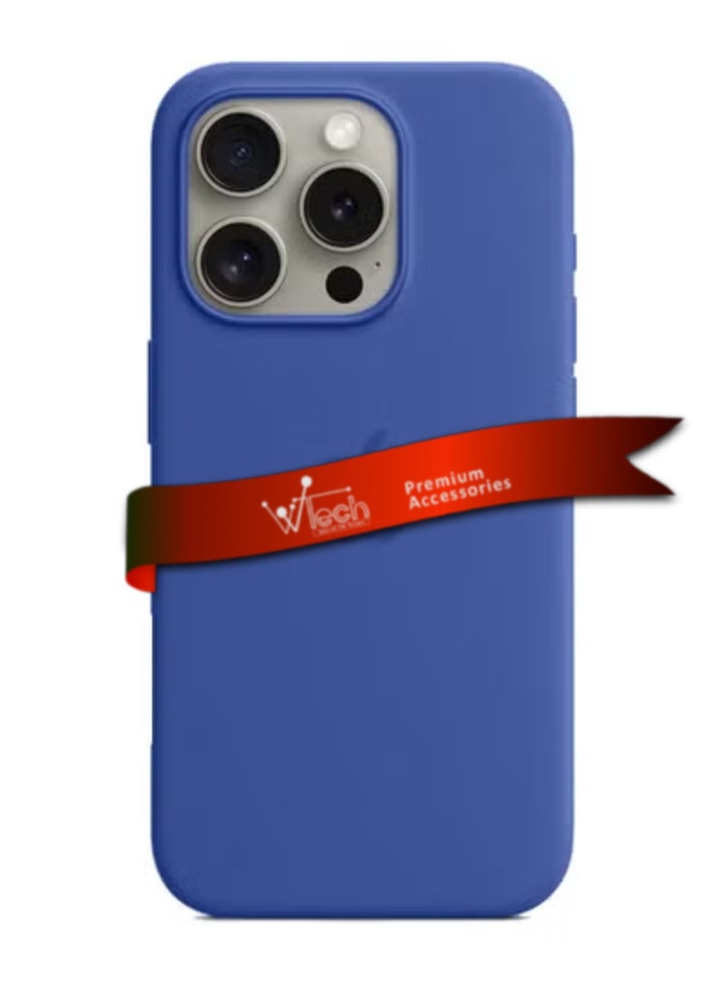 Wtech Apple iPhone 16 Pro 2024 Premium Soft Liquid Silicone Case Cover - Navy Blue - Image 2