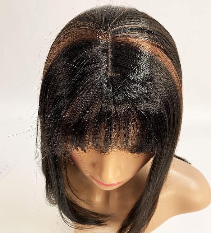 SLEEK 15 Synthetic Straight Wigs Long Bob Wig with Bang CRYSTAL Wig Coplay Fashion Wigs Smooth Silky Shoulder Hugging Wig Cleopatra Style with a Side Fringe Adjustable Cap 120gF1B30
