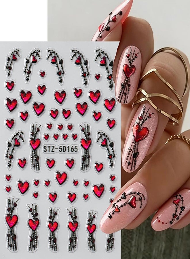 LYLYNB 5D Heart Nail Art Stickers Valentines Nail Decals Glitter Hearts Line Nail Design Stickers Self Adhesive Cute Manicure Decorations Valentine Embossed Nail Art Supplies for Women Girls, 2 Sheets - Image 2