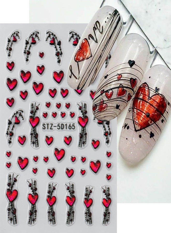 LYLYNB 5D Heart Nail Art Stickers Valentines Nail Decals Glitter Hearts Line Nail Design Stickers Self Adhesive Cute Manicure Decorations Valentine Embossed Nail Art Supplies for Women Girls, 2 Sheets - Image 3