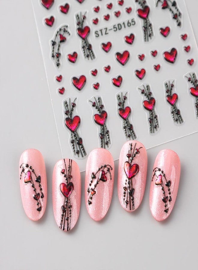 LYLYNB 5D Heart Nail Art Stickers Valentines Nail Decals Glitter Hearts Line Nail Design Stickers Self Adhesive Cute Manicure Decorations Valentine Embossed Nail Art Supplies for Women Girls, 2 Sheets - Image 4