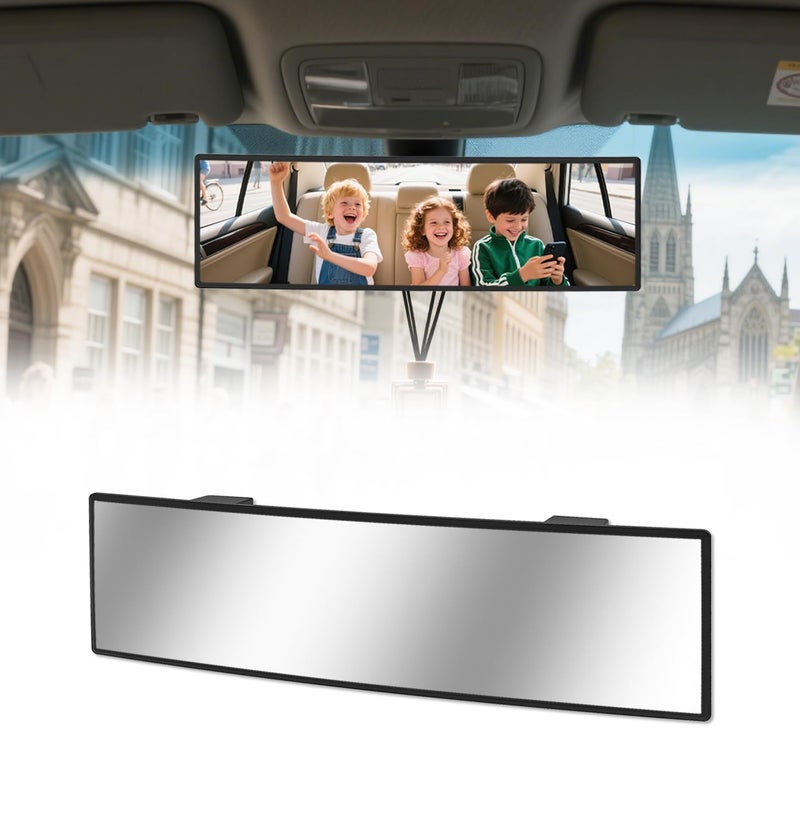 HmmtyRack Rear View Mirror Chrome Antiglare Panoramic Rear Mirrors Universal 10 Inch Convex Car Interior Clip on Extra Big Wide Angle Rearview Mirror Extender to Reduce Blind Spot for Car SUV - Image 2
