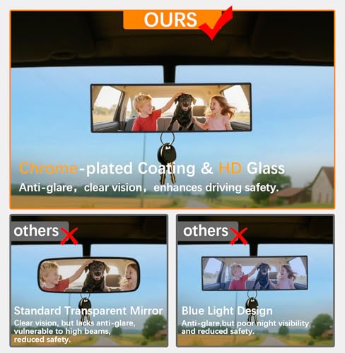 HmmtyRack Rear View Mirror Chrome Antiglare Panoramic Rear Mirrors Universal 10 Inch Convex Car Interior Clip on Extra Big Wide Angle Rearview Mirror Extender to Reduce Blind Spot for Car SUV - Image 3