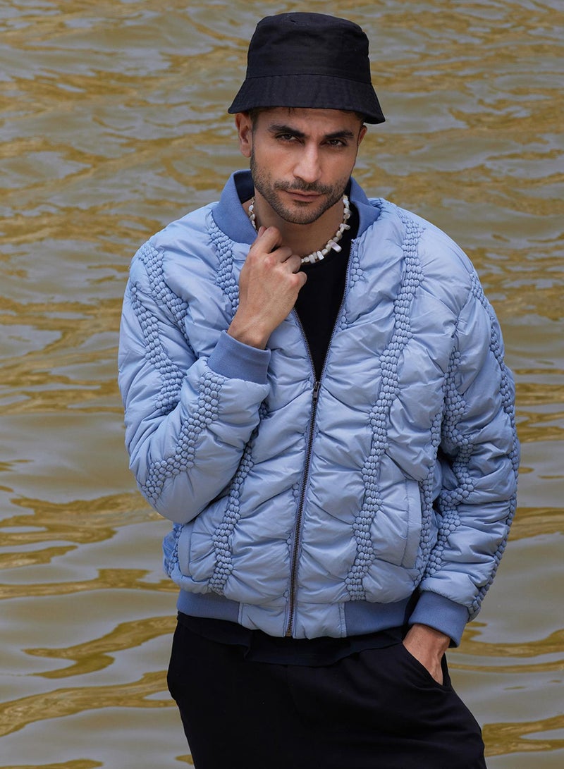 كامبوس سوترا Men's Icy Blue Braided Crease Puffer Jacket  - Image 1