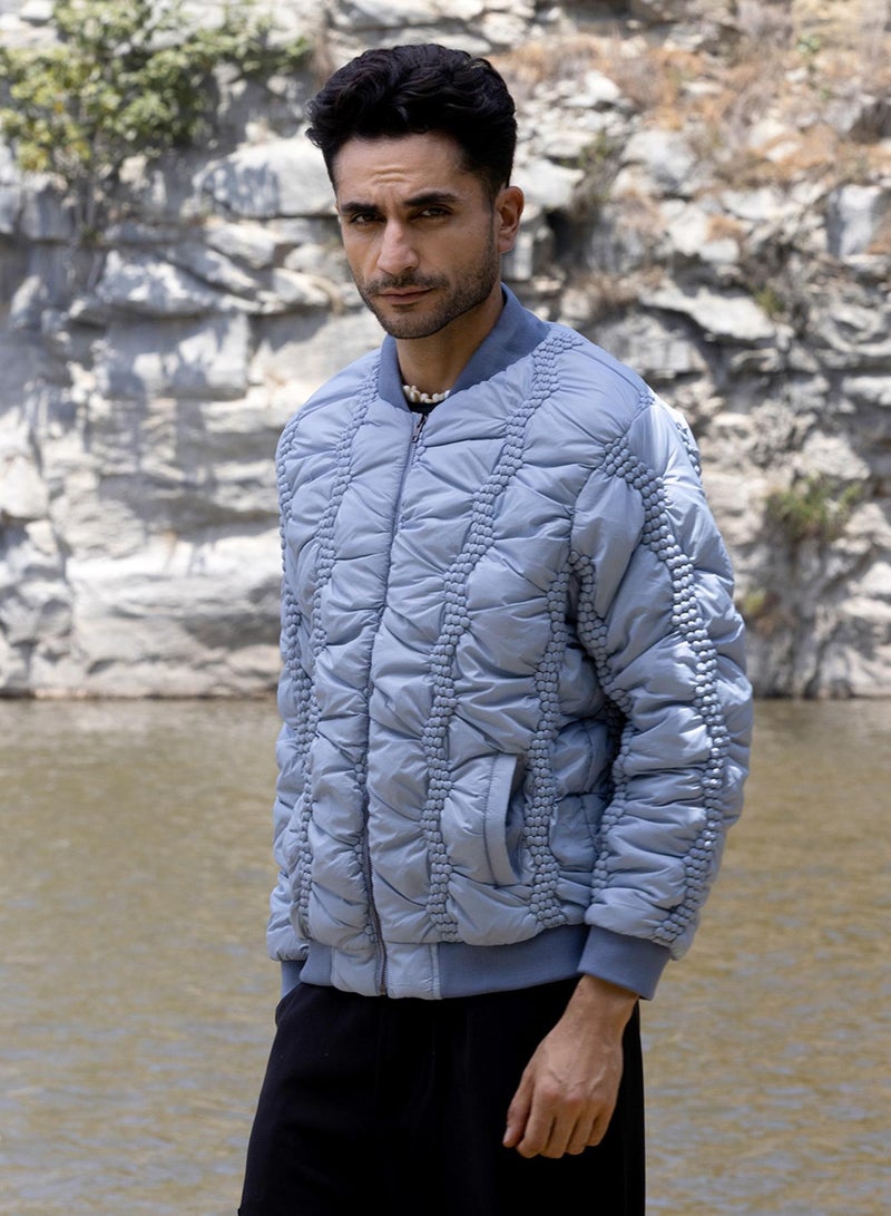كامبوس سوترا Men's Icy Blue Braided Crease Puffer Jacket  - Image 3
