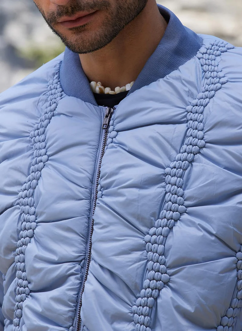 Campus Sutra Men's Icy Blue Braided Crease Puffer Jacket
