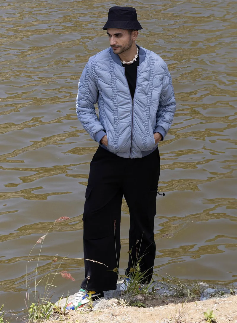 Campus Sutra Men's Icy Blue Braided Crease Puffer Jacket