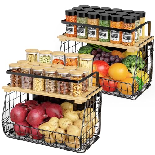 GGIU Magnetic Shelf for Fridge with Lid: 2 Pack Fruit Potato and Onion Storage Bin - Magnetic Spice Rack for Refrigerator & Kitchen Counter - Pantry Organizers and Storage - Image 1