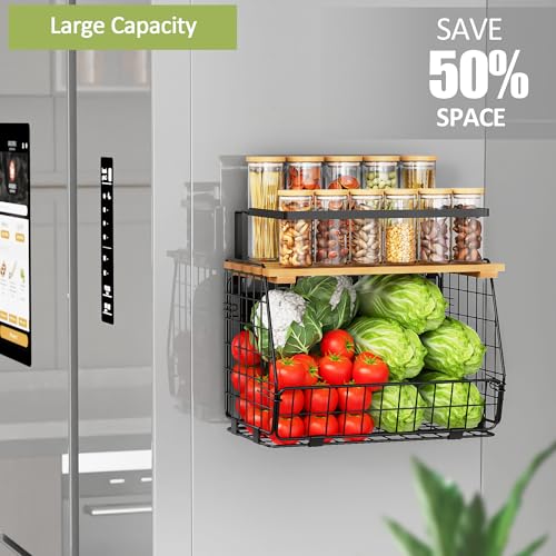 GGIU Magnetic Shelf for Fridge with Lid: 2 Pack Fruit Potato and Onion Storage Bin - Magnetic Spice Rack for Refrigerator & Kitchen Counter - Pantry Organizers and Storage - Image 3