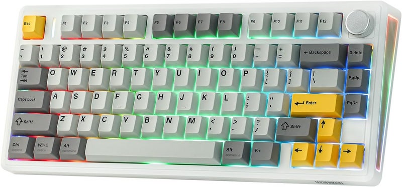 EPOMAKER TH80 V2 75% Wireless Mechanical Keyboard with Metal Knob, 8000mAh, 2.4Ghz/BT/USB-C, RGB, Hot Swap, Custom Driver, PBT Keycap, Wireless Gaming Keyboard for PC/Mac (White, Creamy Jade) - Image 1