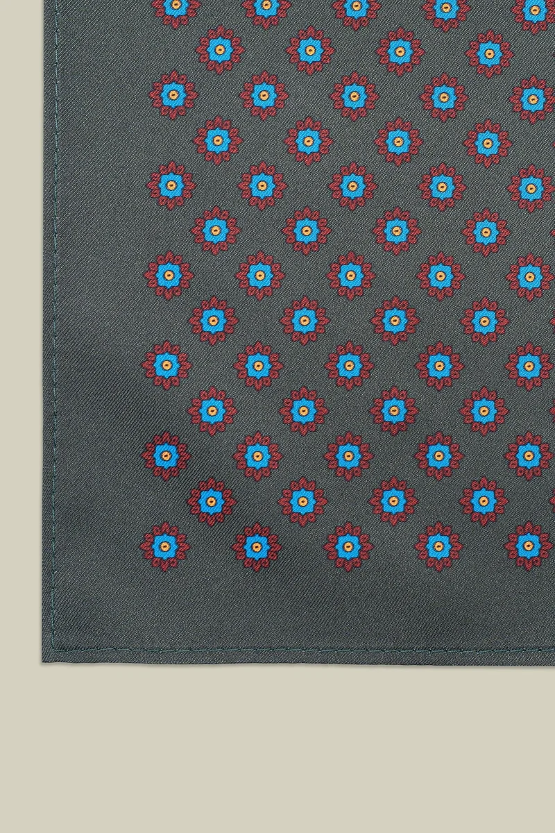 Doppelganger Men's pocket square with geometric pattern - DK Green