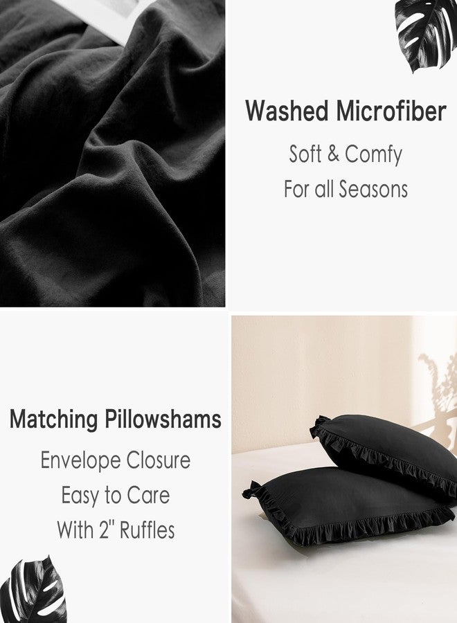 Masaca Black Ruffled Comforter King,Shabby Boho Chic Farmhouse King Bedding Comforter 3 Pieces Vintage Ultra Soft Rustic Bedding for All Season - Image 4