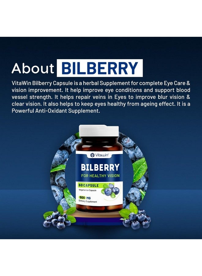 VitaWin Bilberry for Healthy Vision and Eye Care, Ultimate Health and Nutrition Supplements, 500 mg, 60 - Veg Capsules - Image 4