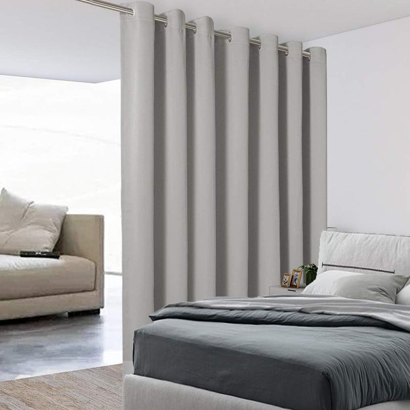 BONZER Room Divider Curtain Total Privacy Wall Extra Wide Grommet Room Darkening Curtains for Patio Sliding Glass Door, 96L x 120W Inch (8L x 10W ft), 1 Panel, Silver - Image 1