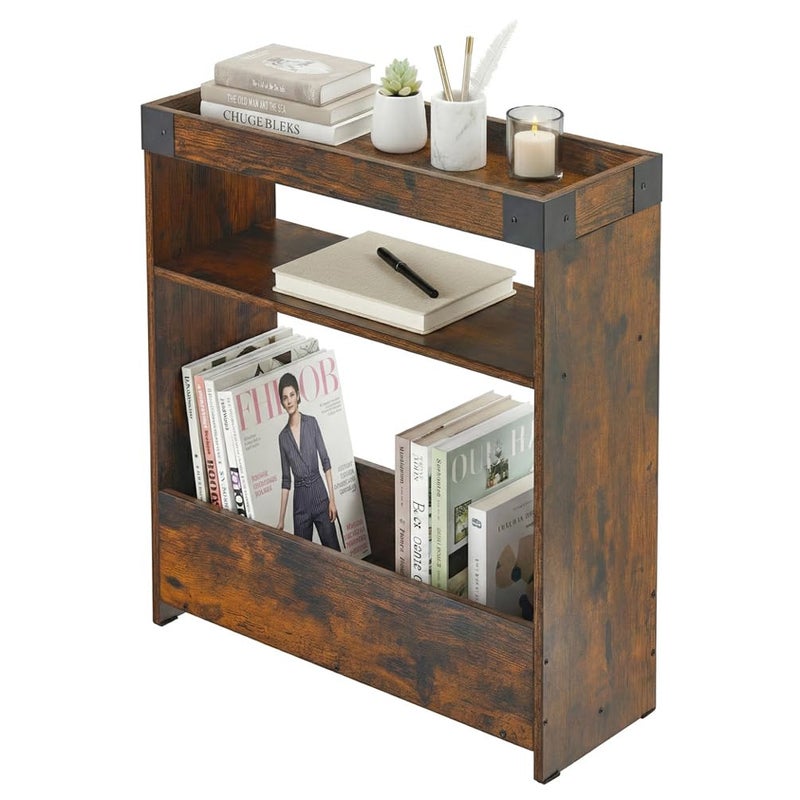 ZEXVIDA Farmhouse Narrow Side Table with Tray Top & Magazine Rack, Sofa Couch Side Table with Storage Shelf, Slim End Table for Small Spaces, Modern Nightstand for Bedroom, Living Room (Rustic Brown) - Image 1