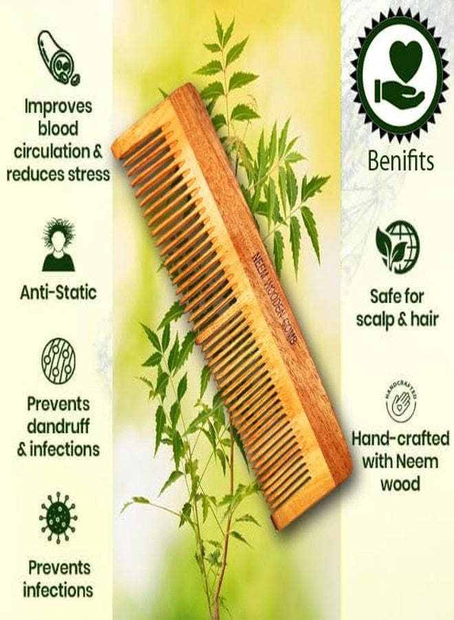 BlackLaoban Handmade Wooden Combs Big Size Kacchi Neem Wood Comb Set - Neem Comb Combo For Men & Women Hair Growth - Pack of 2 - Anti Dandruff, Detangling Hair Fall Control Kanghi Dual Tooth & Large Tooth - Image 3
