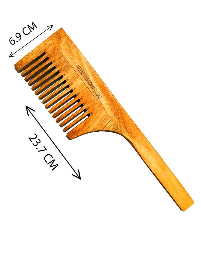 BlackLaoban Handmade Wooden Combs Big Size Kacchi Neem Wood Comb Set - Neem Comb Combo For Men & Women Hair Growth - Pack of 2 - Anti Dandruff, Detangling Hair Fall Control Kanghi Dual Tooth & Large Tooth - Image 2